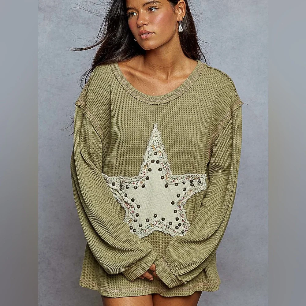 POL Olive Star Long Sleeve Top - Picture 3 of 6